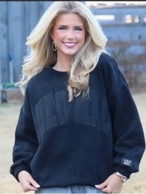 Lulumac Black Embossed Logo Crewneck Sweatshirt